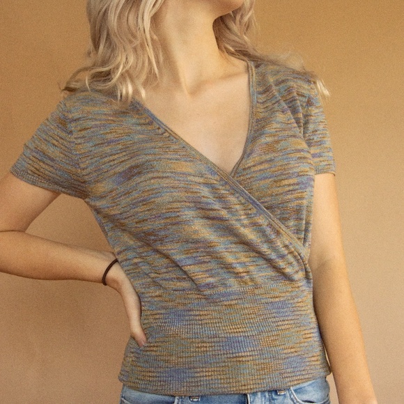 BCBGMaxAzria Tops - Y2K Veri Peri Melange Wrap Baby Tee